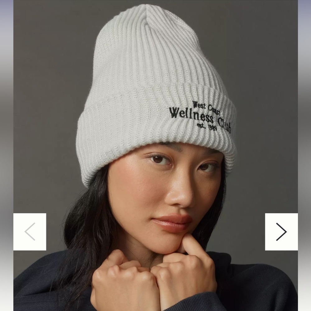 Anthropologie Daily Practice Sport Club Ribbed Beanie Hat in Light Grey NWT